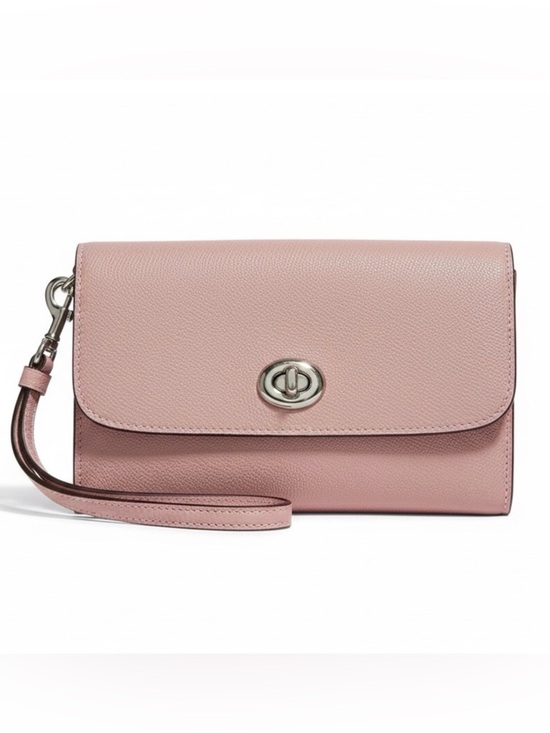 Coach Handbags - Coach Large Pink Pebbled Leather Turnlock Wristlet